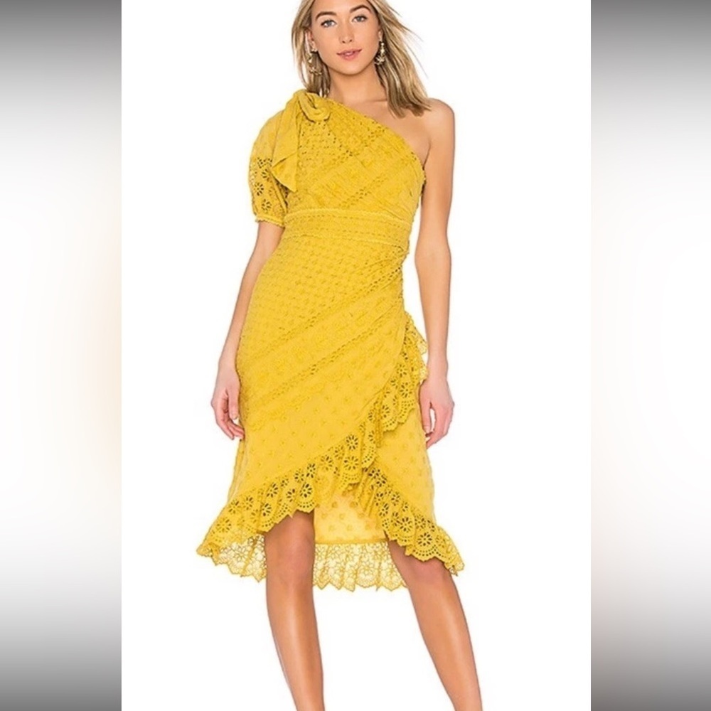 Ulla Johnson Dress Women 6 Gwyneth One Shoulder Puff Sleeve Ruffle Eyelet FF